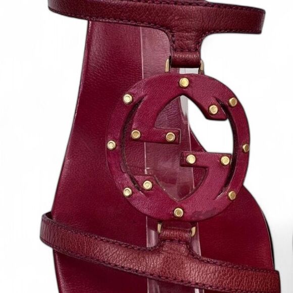 Authentic GUCCI Burgundy Interlocking GG Logo Mules Size 7.5 - Picture 7 of 16